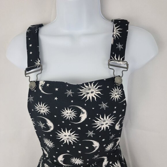 HOT TOPIC Junior Sz SMALL Black White Sun & Moon Skirtall Skirt Overall Witchy - Picture 2 of 13